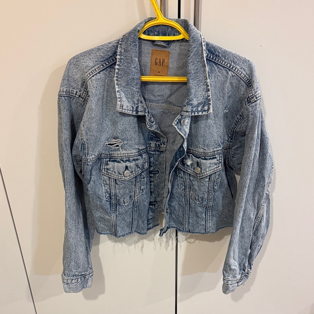 GAP Women's Light Blue Cropped Denim Jacket